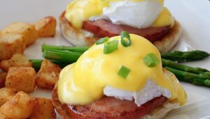 Eggs benedict from the breakfast menu at Wheaton Family Restaurant in Eau Claire, WI