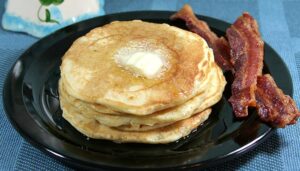 Kids pancake combo with bacon for breakfast Wheaton Family Restaurant in Eau Claire, WI
