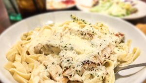 Lunch and dinner chicken alfredo pasta served at Wheaton Family Restaurant in Eau Claire, WI