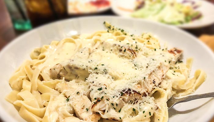 Lunch and dinner chicken alfredo pasta served at Wheaton Family Restaurant in Eau Claire, WI