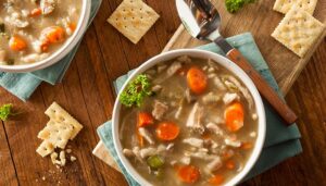 Homemade chicken noodle lunch and dinner soup served at Wheaton Family Restaurant in Eau Claire, WI