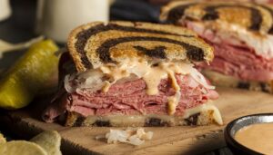 Melted Rueben lunch and dinner sandwich served at Wheaton Family Restaurant in Eau Claire, WI